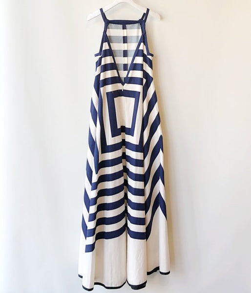 FUMIKA_UCHIDA/SQUARE PRINT SQUARE-NECK A-LINE DRESS(NAVY)