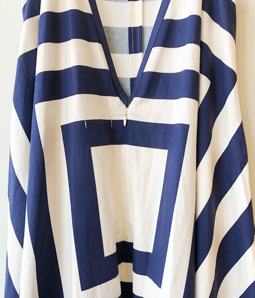 FUMIKA_UCHIDA/SQUARE PRINT SQUARE-NECK A-LINE DRESS(NAVY)