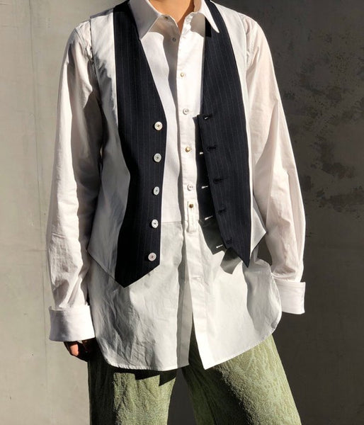 FUMIKA_UCHIDA/PIN STRIPE BACKLESS WAISTCOATS(NAVY)