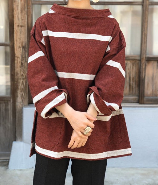 FUMIKA_UCHIDA/GROSGRAIN WIDE BORDER LONG SLEEVE P/O(RED)