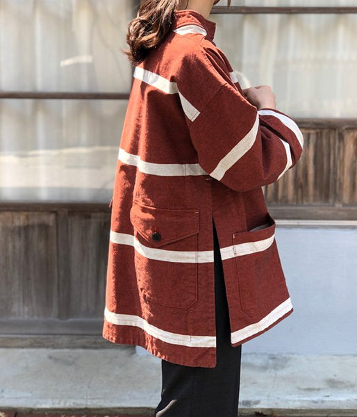 FUMIKA_UCHIDA/GROSGRAIN WIDE BORDER LONG SLEEVE P/O(RED)