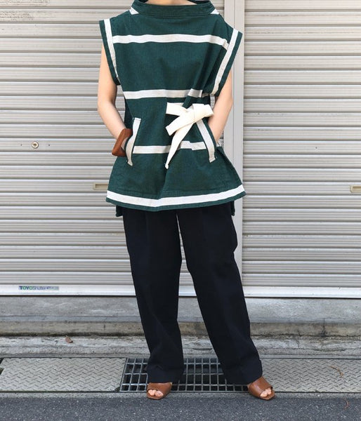 FUMIKA_UCHIDA/GROSGRAIN WIDE BORDER NO SLEEVE P/O(GREEN)
