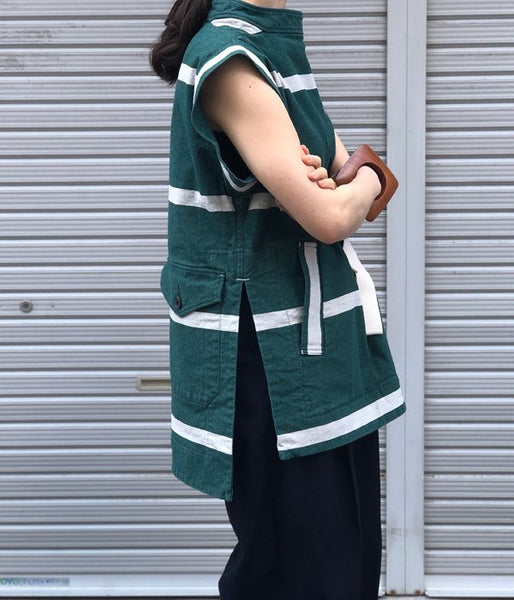 FUMIKA_UCHIDA/GROSGRAIN WIDE BORDER NO SLEEVE P/O(GREEN)