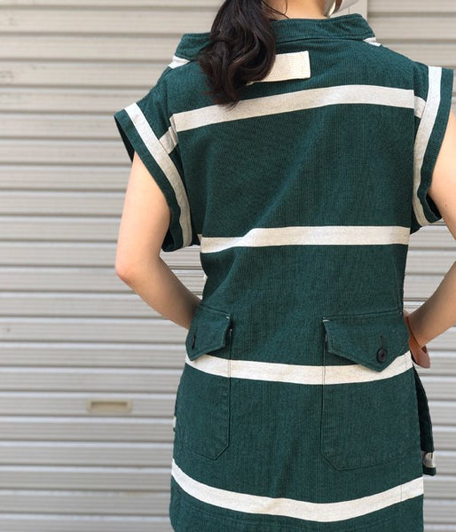 FUMIKA_UCHIDA/GROSGRAIN WIDE BORDER NO SLEEVE P/O(GREEN)