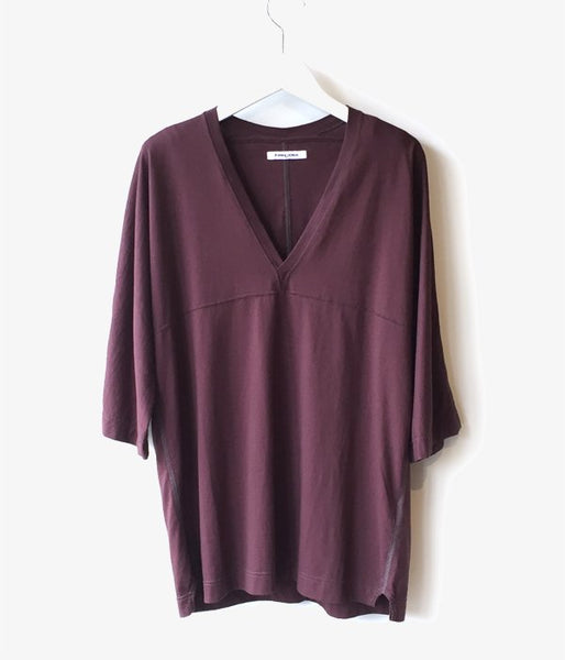 FUMIKA_UCHIDA/V-NECK THREE-QUARTER-SLEEVE TOP (BROWN)
