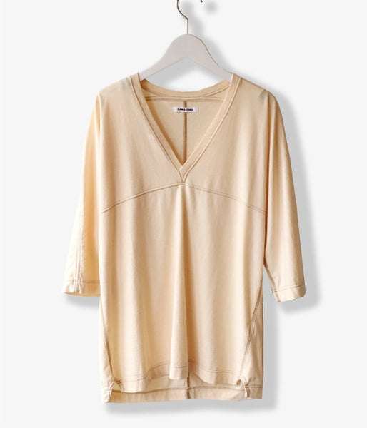 FUMIKA_UCHIDA/V-NECK THREE-QUARTER-SLEEVE TOP (PINKBGE)