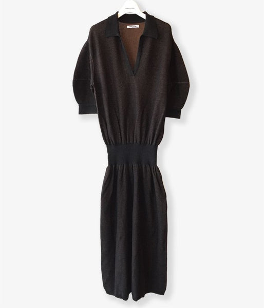 FUMIKA_UCHIDA/BALLOON-SLEEVE POLO NT DRESS(BLK/BRN)