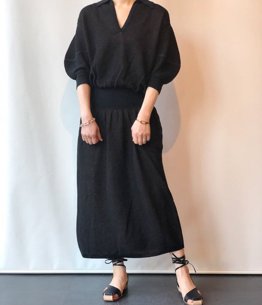 FUMIKA_UCHIDA/BALLOON-SLEEVE POLO NT DRESS(BLK/BRN)