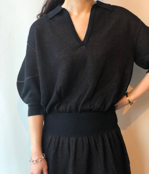 FUMIKA_UCHIDA/BALLOON-SLEEVE POLO NT DRESS(BLK/BRN)