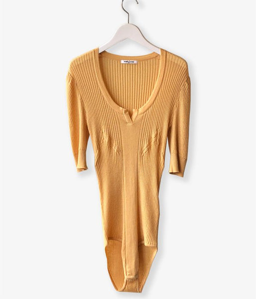 FUMIKA_UCHIDA/RIB NT SHORT-SLEEVE BODY SUIT(YELLOW)