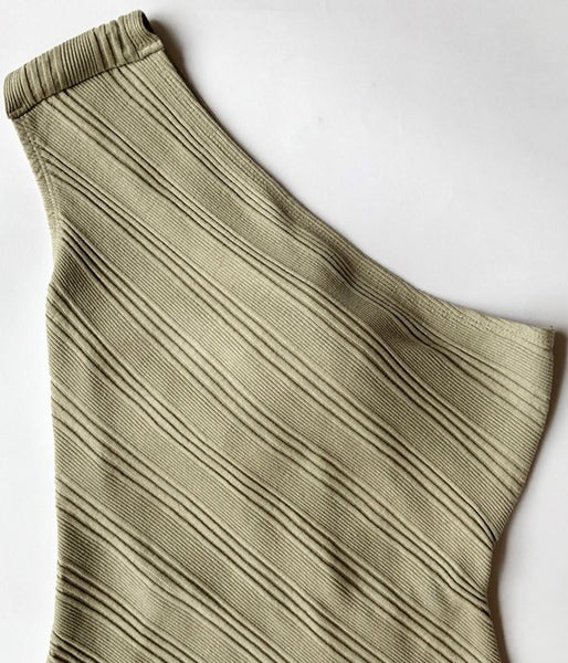 PHEENY/RANDOM RIB ONE SHOULDER TOPS(KHAKI)