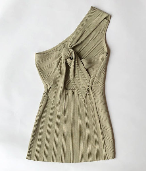 PHEENY/RANDOM RIB ONE SHOULDER TOPS(KHAKI)
