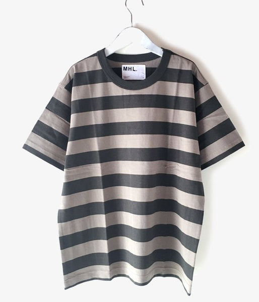 MHL./COTTON HEMP WIDE STRIPE T-SHIRT (GREEN)