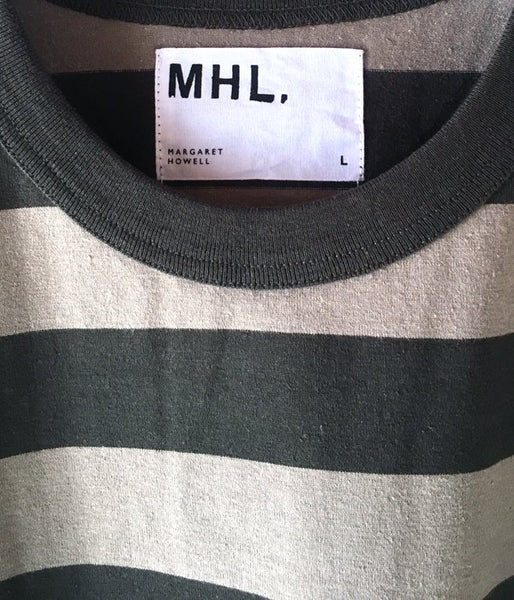 MHL./COTTON HEMP WIDE STRIPE T-SHIRT (GREEN)