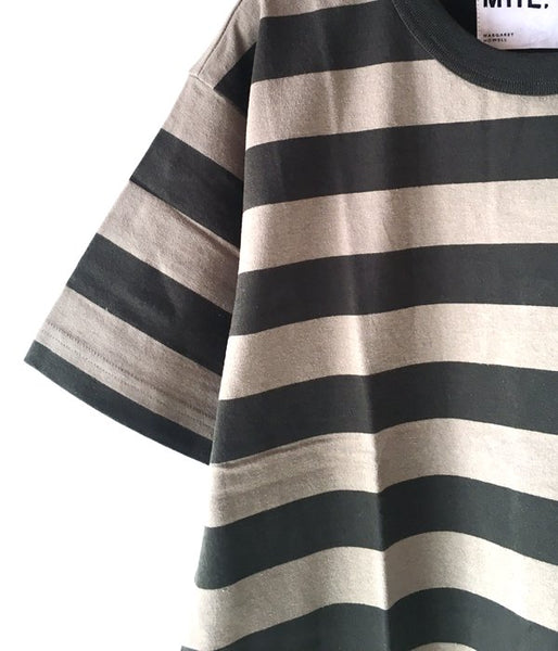 MHL./COTTON HEMP WIDE STRIPE T-SHIRT (GREEN)