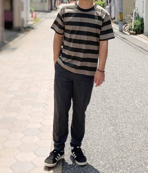 MHL./COTTON HEMP WIDE STRIPE T-SHIRT (GREEN)
