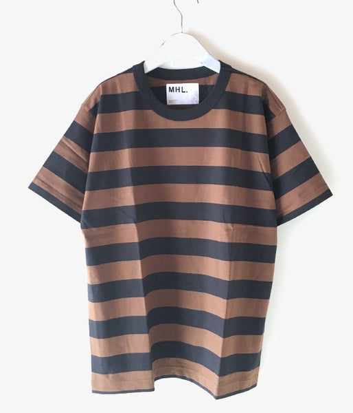 MHL./COTTON HEMP WIDE STRIPE T-SHIRT (BROWN)