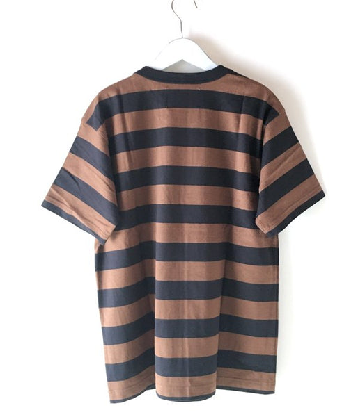 MHL./COTTON HEMP WIDE STRIPE T-SHIRT (BROWN)