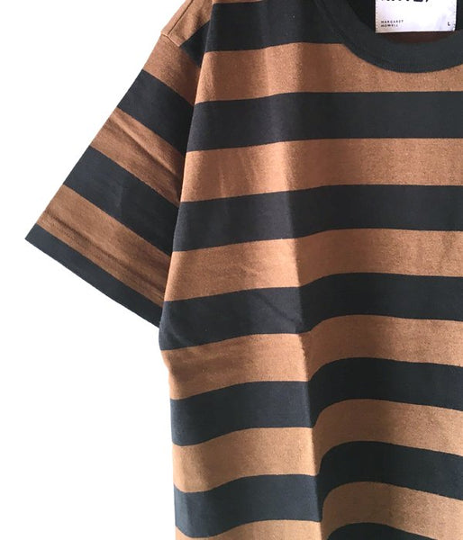 MHL./COTTON HEMP WIDE STRIPE T-SHIRT (BROWN)
