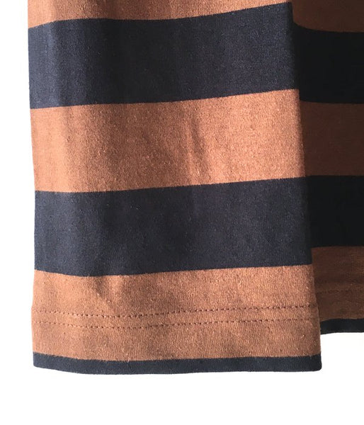 MHL./COTTON HEMP WIDE STRIPE T-SHIRT (BROWN)