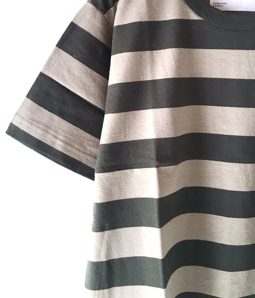 MHL./COTTON HEMP WIDE STRIPE T-SHIRT WOMENS (GREEN)