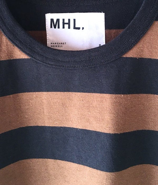 MHL./COTTON HEMP WIDE STRIPE T-SHIRT WOMENS (BROWN)