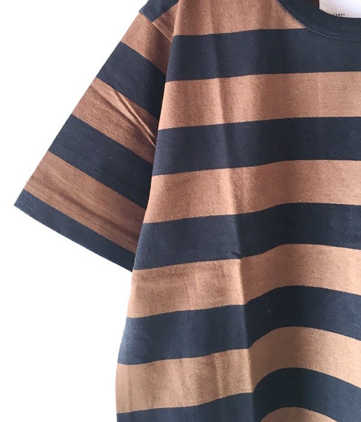 MHL./COTTON HEMP WIDE STRIPE T-SHIRT WOMENS (BROWN)