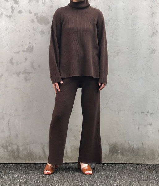 PHEENY/T/C BIG WAFFLE SIDE SLIT PANTS(BROWN)