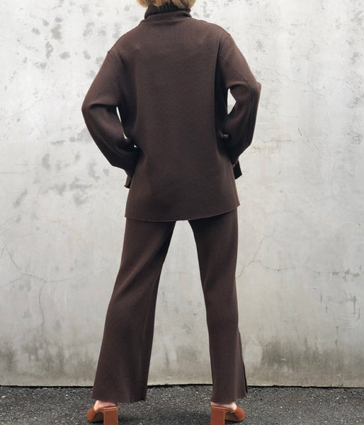 PHEENY/T/C BIG WAFFLE SIDE SLIT PANTS(BROWN)