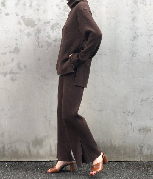 PHEENY/T/C BIG WAFFLE SIDE SLIT PANTS(BROWN)