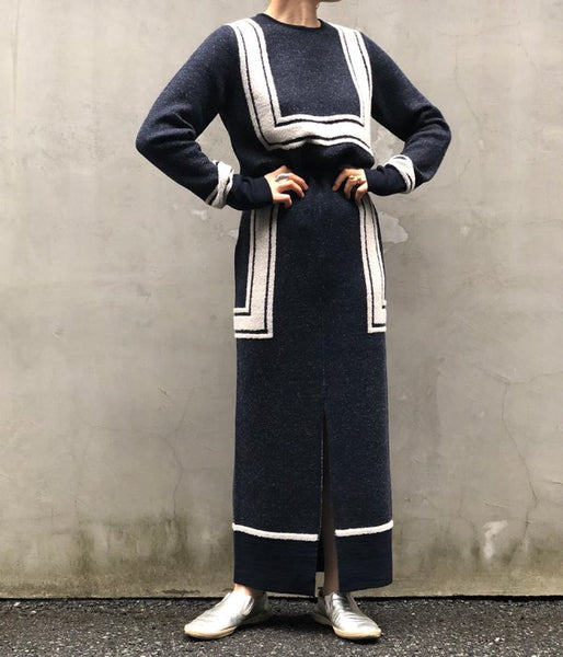 TAN/PILE JQ SKIRT(NAVY)