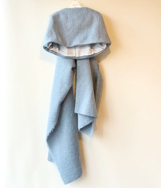 FUMIKA_UCHIDA/MOHAIR SHAGGY STOLE PONCHO (SAXBLUE)