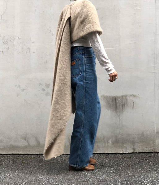 FUMIKA_UCHIDA/MOHAIR SHAGGY STOLE PONCHO (BEIGE)