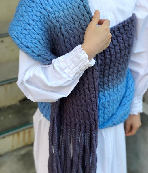 FUMIKA_UCHIDA/HAND-KNIT STOLE PONCHO(SAX/PURPLE)
