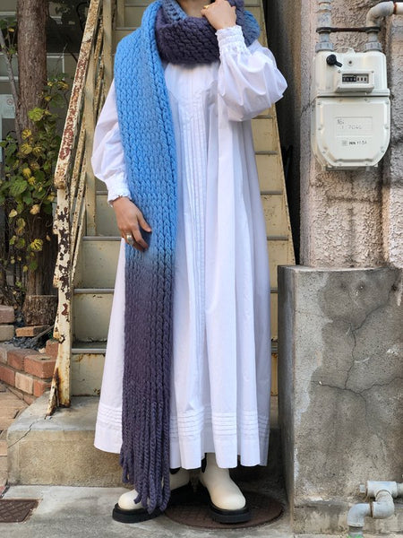 FUMIKA_UCHIDA/HAND-KNIT STOLE PONCHO(SAX/PURPLE)