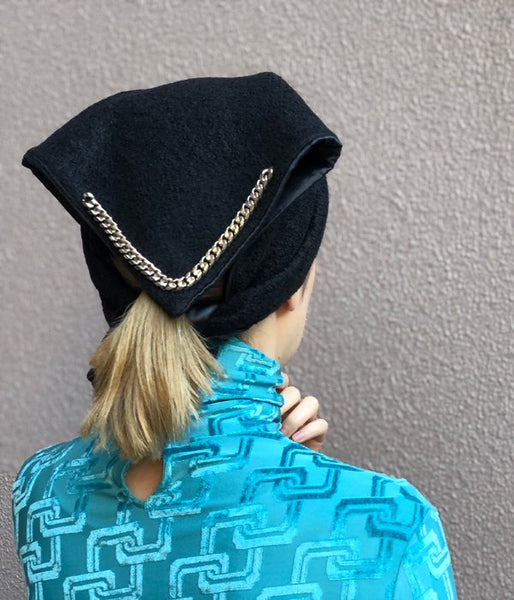 FUMIKA_UCHIDA/satin/boucle REVERSIBLE HOOD STY(SEAWEED/BLACK/silver)