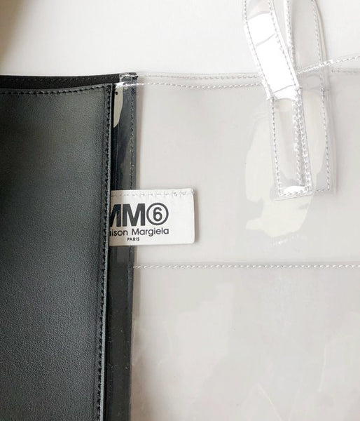 MM6 MAISON MARGIELA/PVC+LEATHER HALF&HALF TOTE BAG(BLACK)