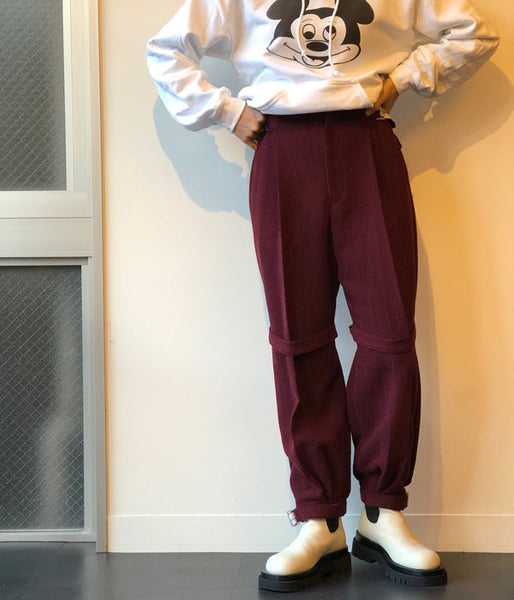 FUMIKA_UCHIDA/MOLE DOBBY_BELTED SLACKS(BORDEAUX)