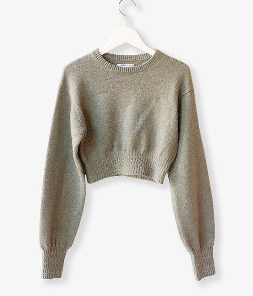 FUMIKA_UCHIDA/7G CASHMERE_CREW-NECK SHORT SWEATER(SAGEGREY)