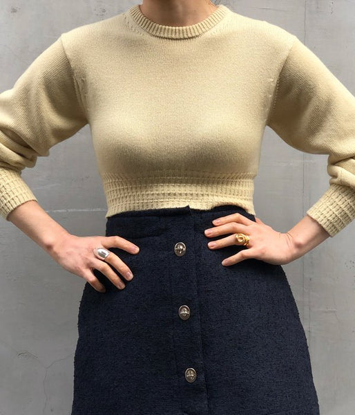 FUMIKA_UCHIDA/7G CASHMERE_CREW-NECK SHORT SWEATER(BONE)