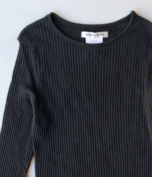 FUMIKA_UCHIDA/WOOL/SILK_NEEDLE DRAWING CREW-NECK(FADE BLACK)