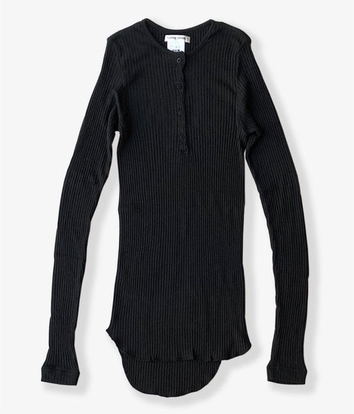 FUMIKA_UCHIDA/WOOL/SILK_NEEDLE DRAWING HENLEY-NECK(FADE BLACK)