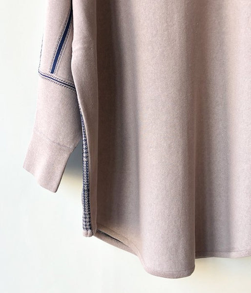 TAN/CHECKED & LINE BLOUSE(BLUE)