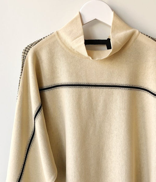 TAN/CHECKED & LINE BLOUSE(CREAM)