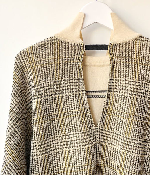 TAN/CHECKED & LINE BLOUSE(CREAM)