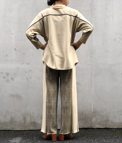 TAN/CHECKED & LINE BLOUSE(CREAM)