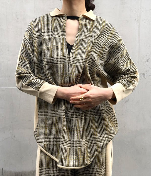 TAN/CHECKED & LINE BLOUSE(CREAM)