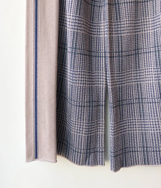 TAN/CHECKED & LINE PANTS(BLUE)