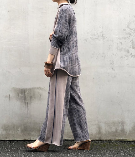 TAN/CHECKED & LINE PANTS(BLUE)