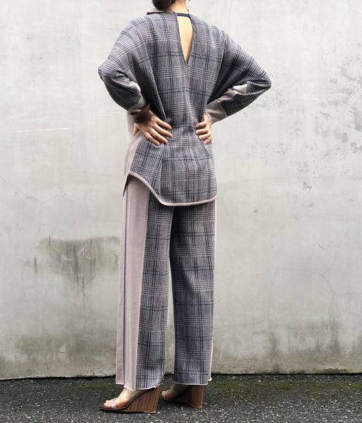 TAN/CHECKED & LINE PANTS(BLUE)